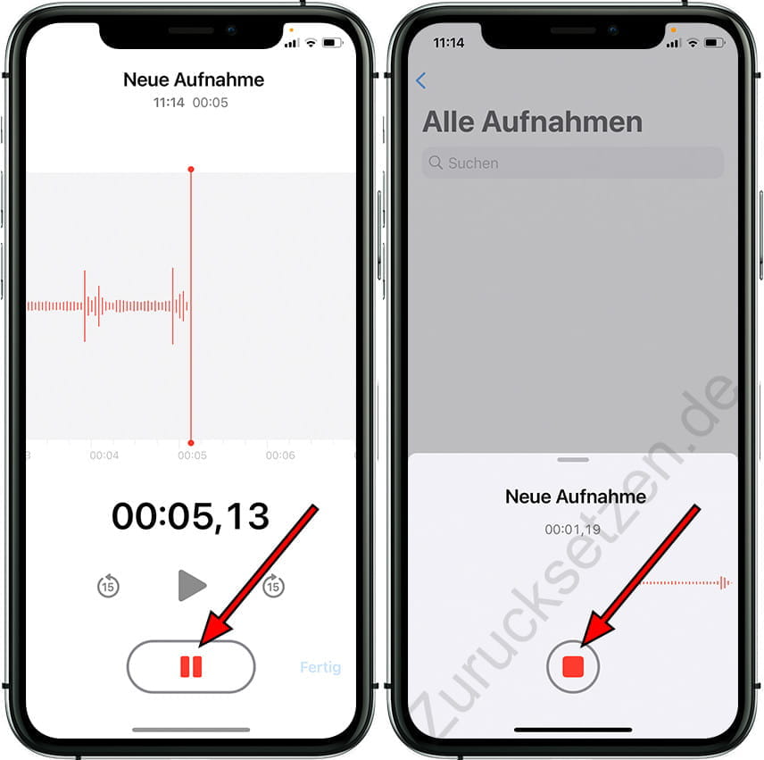 Pausieren oder stoppen Sie die Sprachnotiz auf dem iPhone