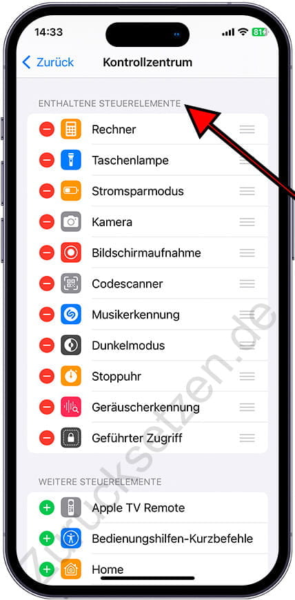 Enthaltene Steuerelemente das iPhone