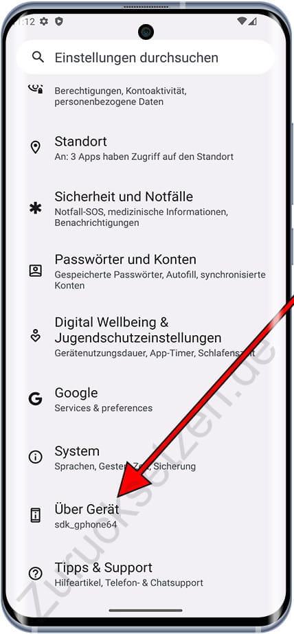 Über Gerät auf Android