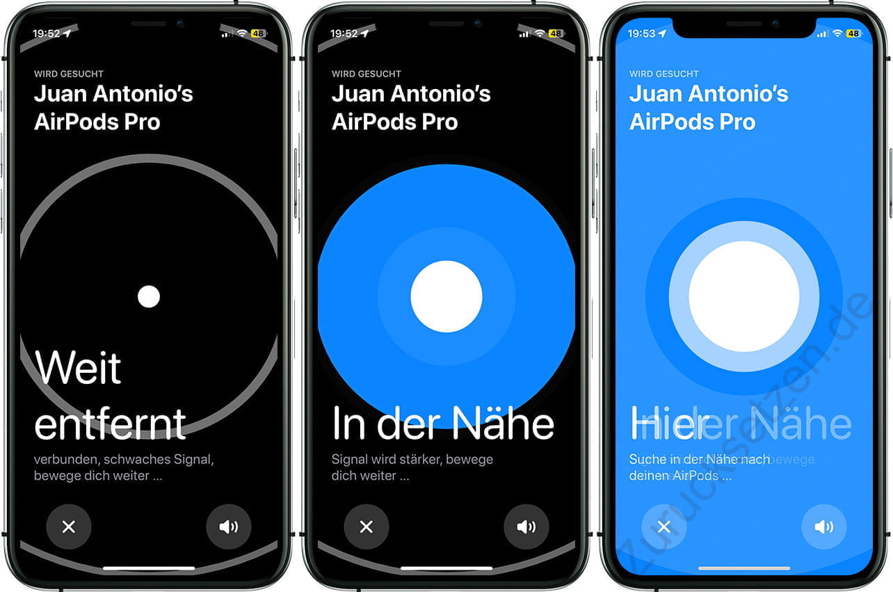 Wegbeschreibung zum Auffinden von AirPods