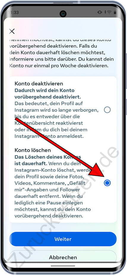 Instagram-Konto löschen