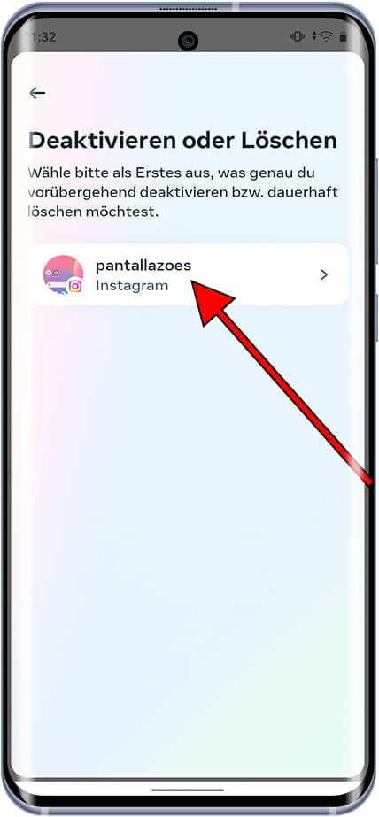 Wählen Sie ein Konto aus, um Instagram zu löschen