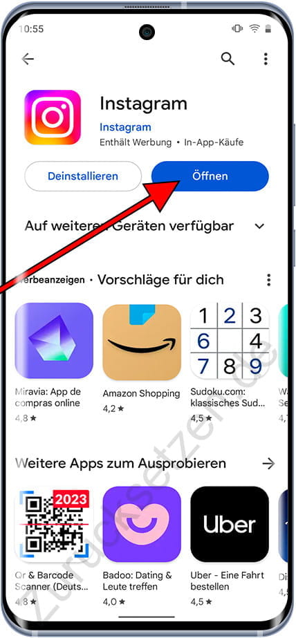 Öffnen Sie die Instagram-Anwendung