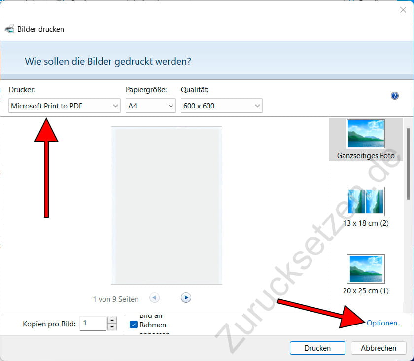 Drucken Sie Bilder in PDF-Windows