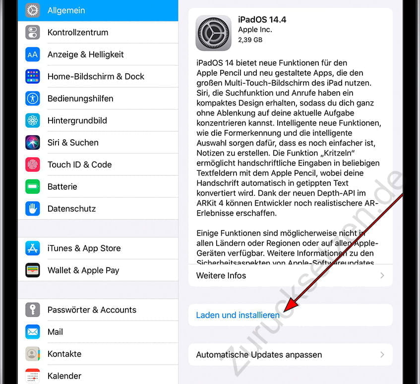 Laden und installieren Update iPad