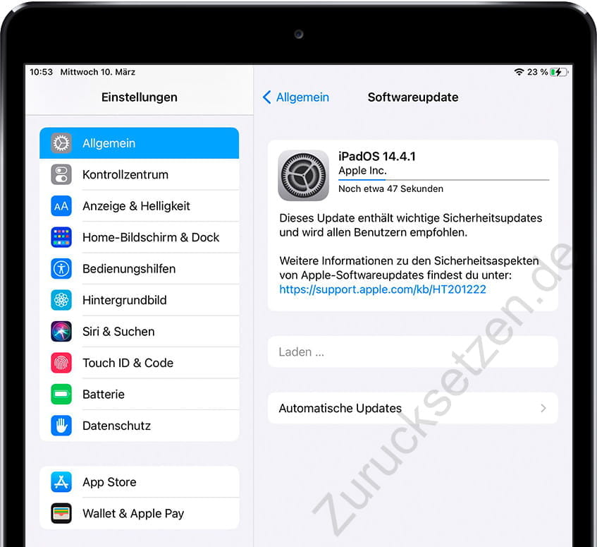 iPad-Update wird heruntergeladen