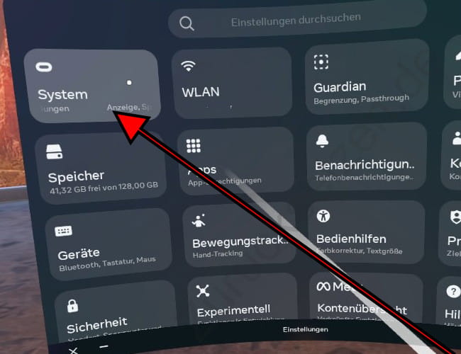 Oculus-Systemeinstellungen