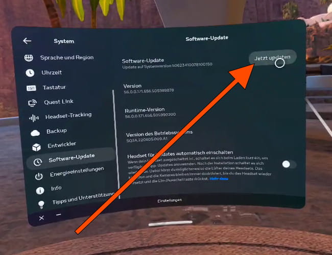 Meta Quest-Aktualisierungsschaltfläche