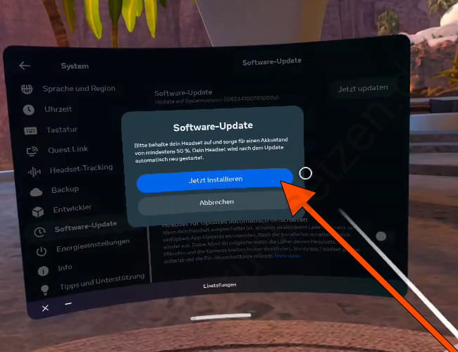 Bestätigen Sie die Installation des Meta Quest-Updates