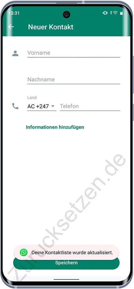 Neues WhatsApp Android-Kontaktformular