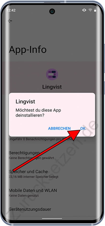 Bestätigen Sie die Deinstallation der App Android