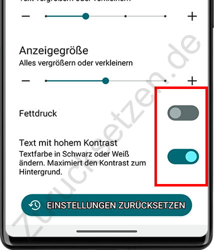 Fetter, kontrastreicher Text auf Android