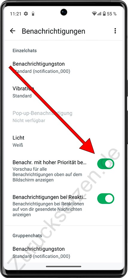 Benachrichtigungen mit hoher Priorität WhatsApp