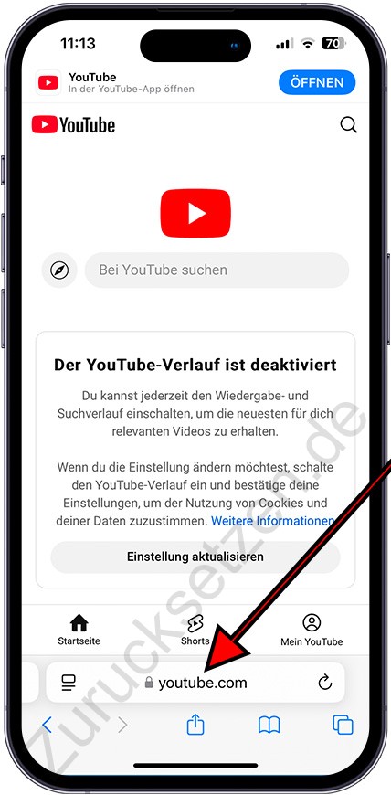 YouTube im Webbrowser öffnen