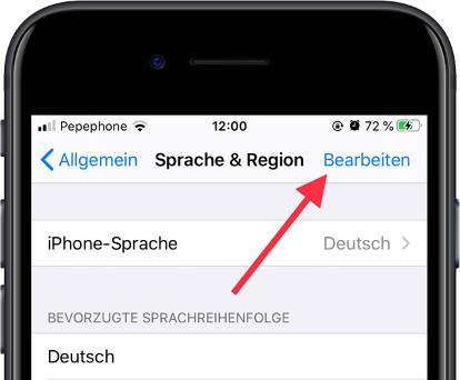 Sprache bearbeiten iOS