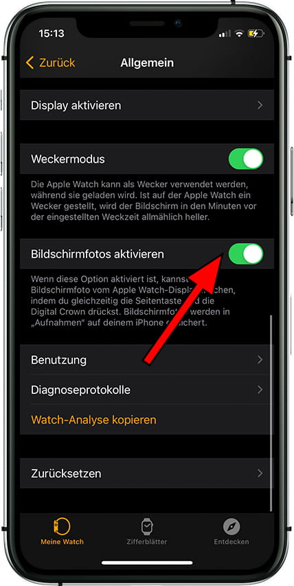 Apple Watch-Screenshots aktivieren