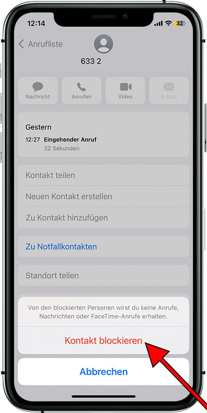 Sperrkontakt bestätigen iOS