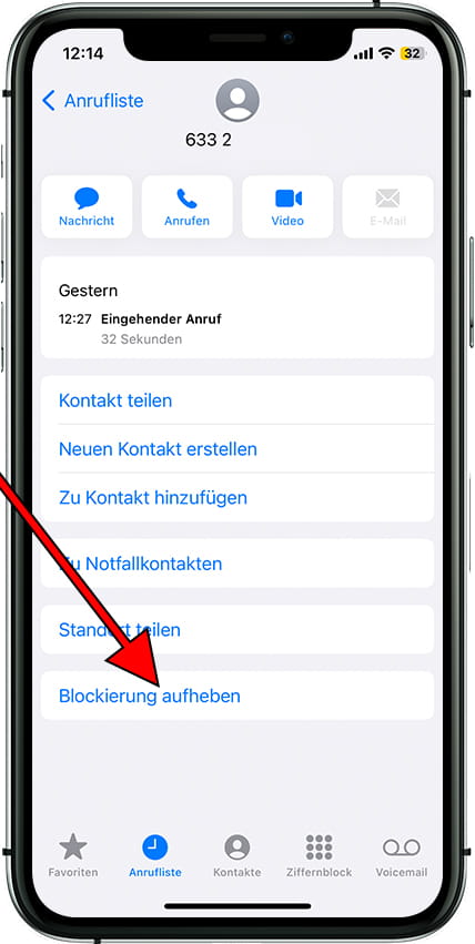 Kontakt entsperren iOS