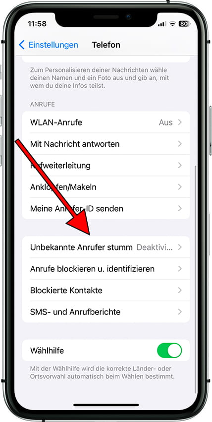 Unbekannte Anrufer stumm iPhone