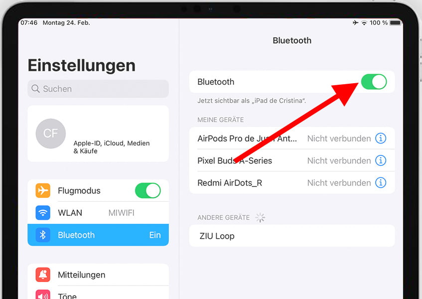 Aktiviere Bluetooth auf dem iPhone