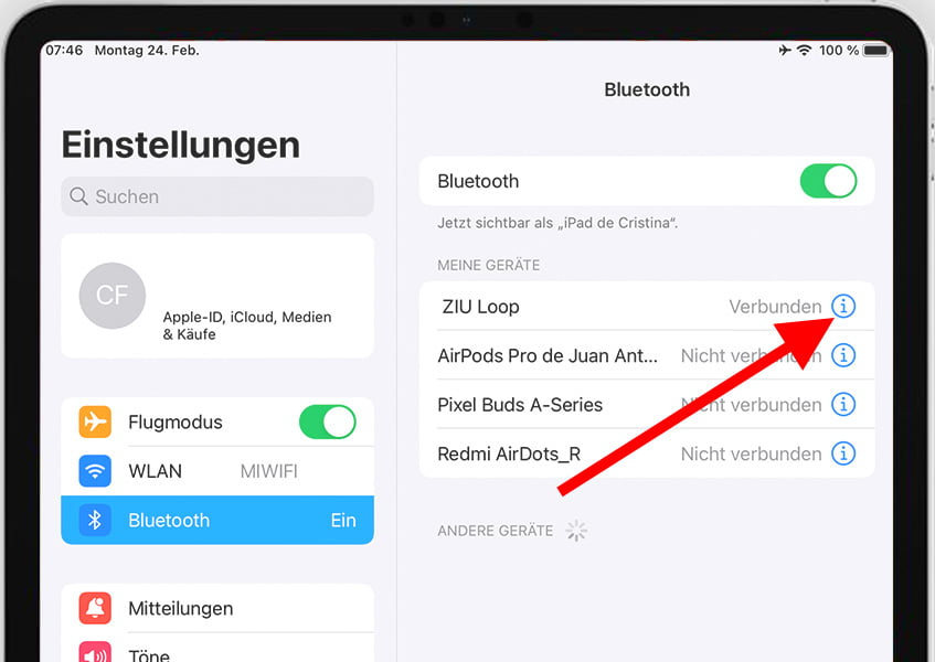 Bluetooth-Geräteeinstellungen auf dem iPhone