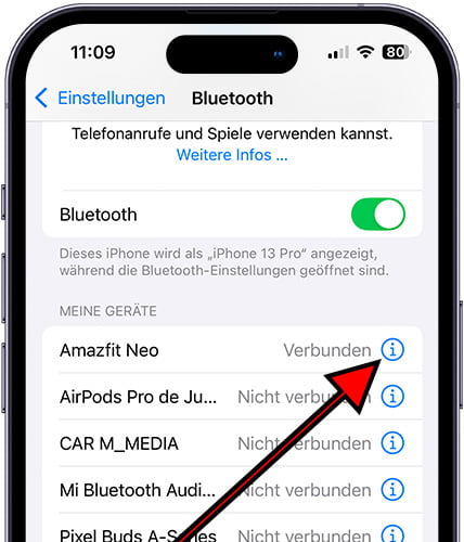 Bluetooth-Geräteeinstellungen auf dem iPhone