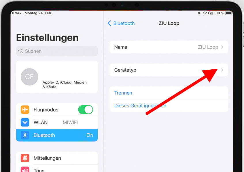 Art des Bluetooth-Geräts auf dem iPhone