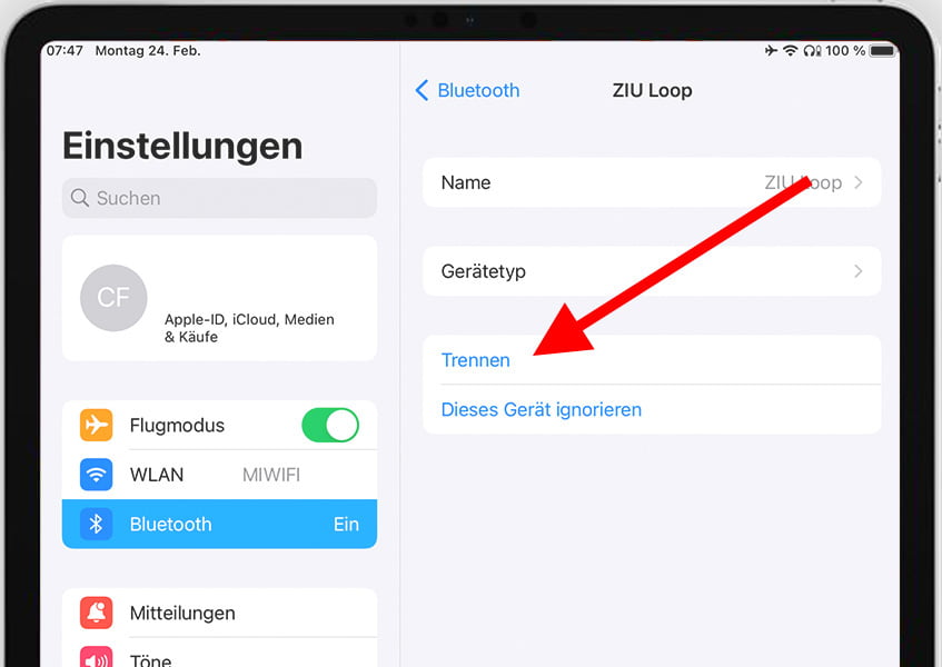 Bluetooth-Gerät auf dem iPhone trennen