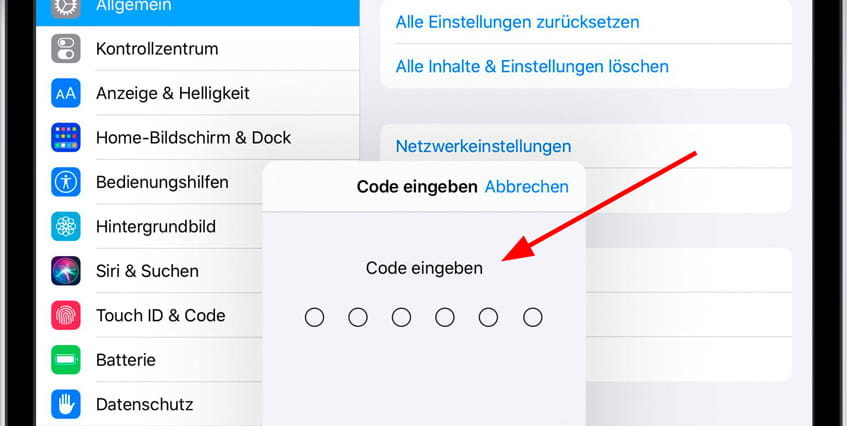 Geben Sie iPhone-Code ein