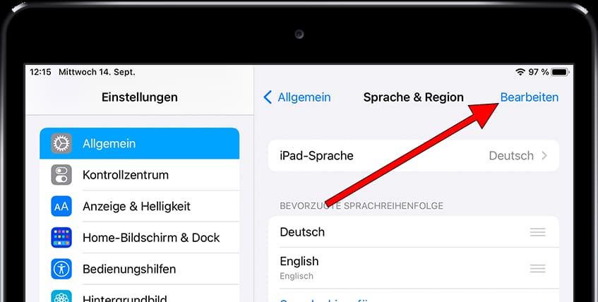 Sprache bearbeiten iOS