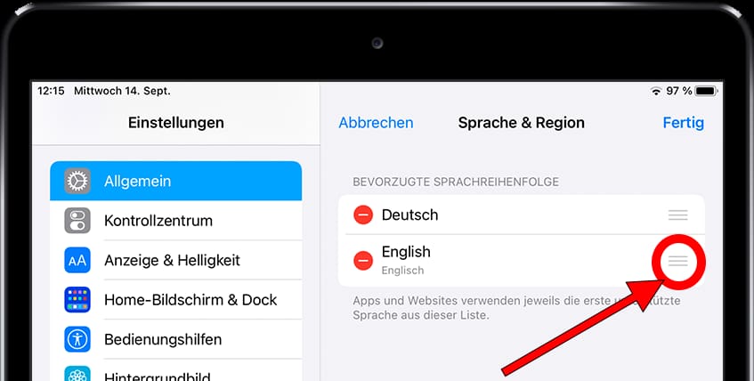 Bestellsprachen ändern iOS