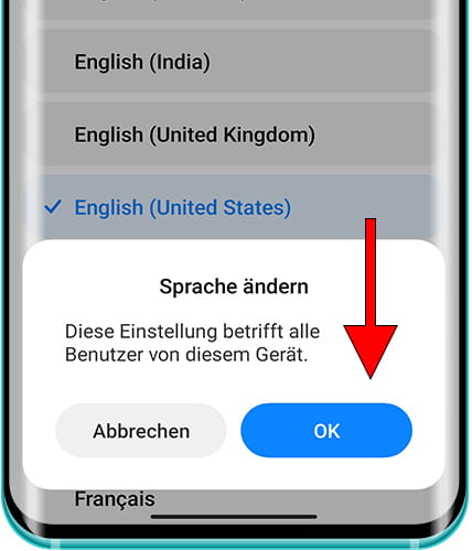 Bestätigen Sie die Sprachänderung Xiaomi