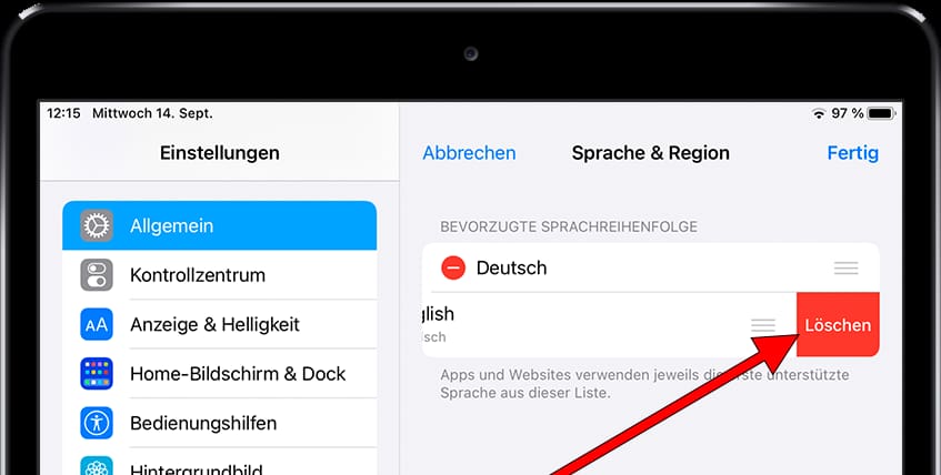 Sprache löschen iOS