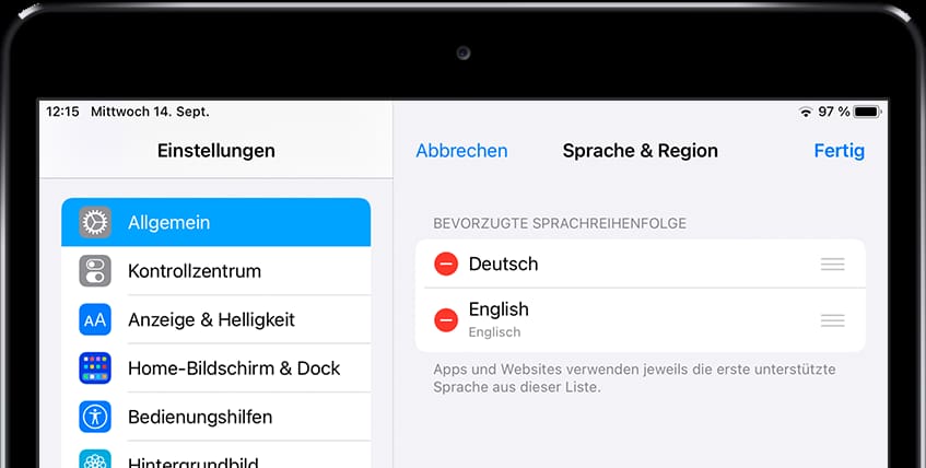 Sprachen bearbeiten iOS