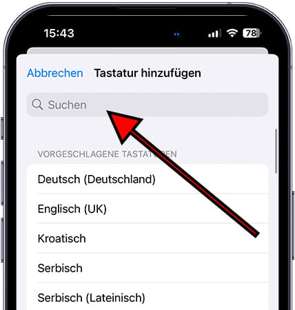Suchen Sie nach Tastatursprachen iOS