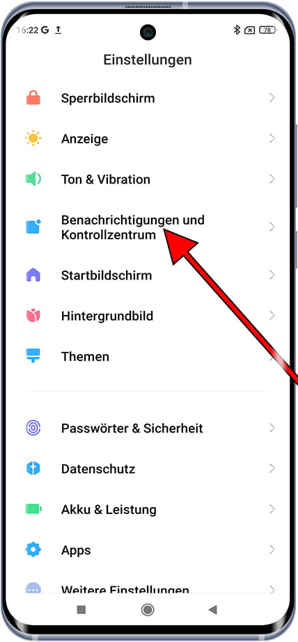 Benachrichtigungen und Xiaomi Control Center