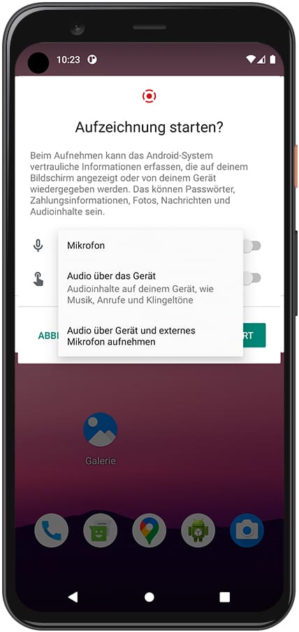 Android-Bildschirm zum Aufzeichnen von Nachrichten T702