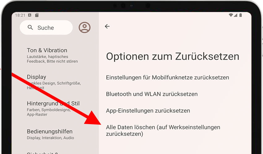 Zurücksetzen Android