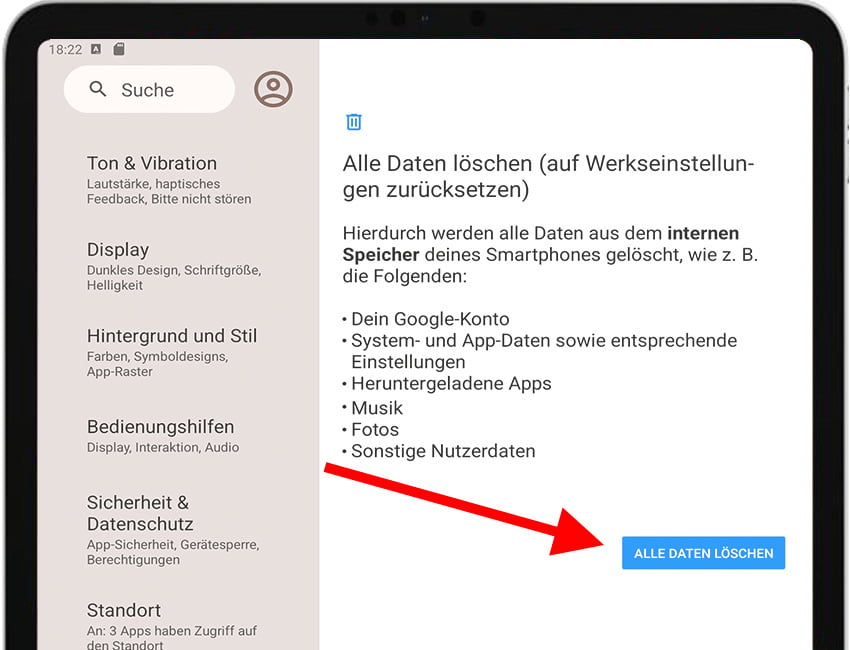 Alle daten Löschen Android