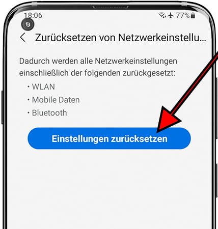 Netzwerkeinstellungen zurücksetzen Taste auf Samsung