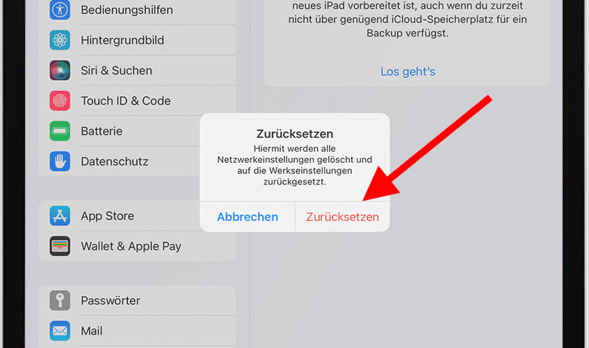 Bestätigen Sie das Zurücksetzen der iPhone-Netzwerkeinstellungen