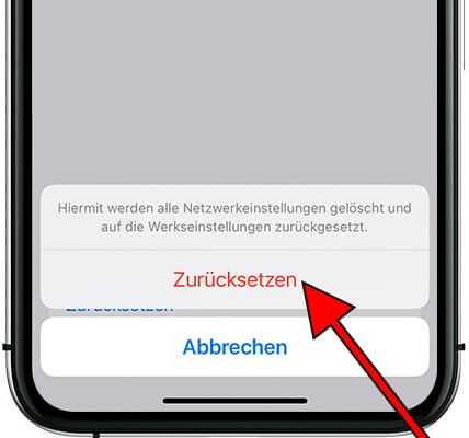 Bestätigen Sie das Zurücksetzen der iPhone-Netzwerkeinstellungen