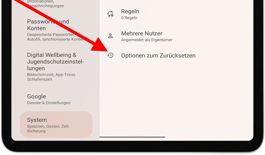 Optionen zum Zurücksetzen Android