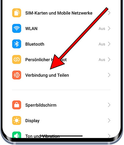 Einstellungen / Verbindung und Freigabe auf Xiaomi