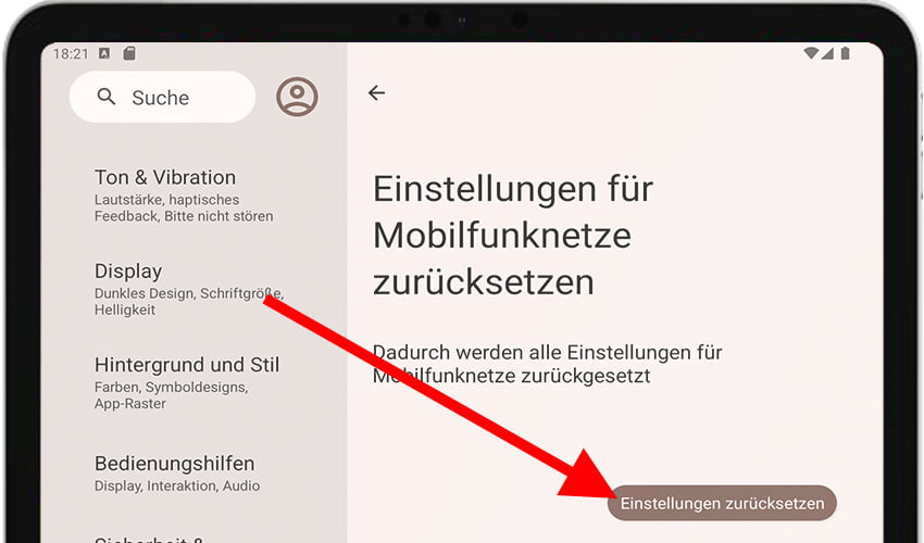 Setzen Sie die Netzwerkeinstellungen auf Android zurück