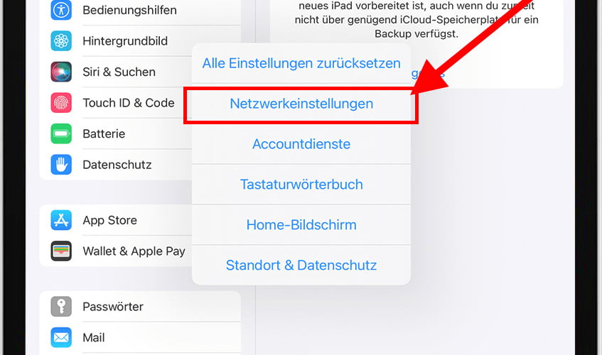 iPhone-Netzwerkeinstellungen zurücksetzen Taste