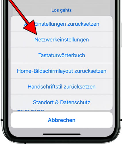 iPhone-Netzwerkeinstellungen zurücksetzen Taste