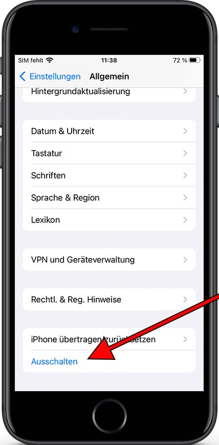 In den allgemeinen Einstellungen deaktivieren iPhone