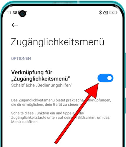 Verknüpfung für Zugänglichkeitsmenü Xiaomi