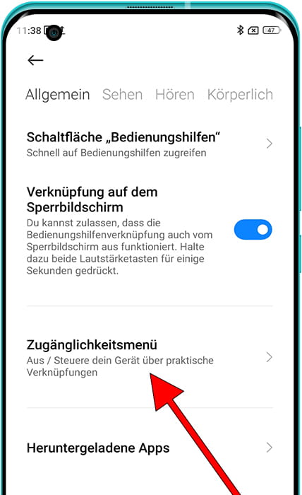 Zugänglichkeitsmenü Xiaomi